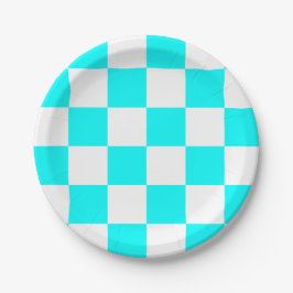 Aqua blauw/wit geruit papieren bordje