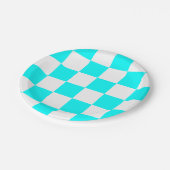 Aqua blauw/wit geruit papieren bordje (Gekanteld)