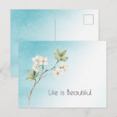 Aqua Blauw Witte Bloem Briefkaart (Voorkant / Achterkant)