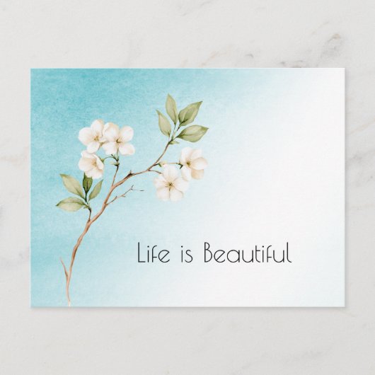 Aqua Blauw Witte Bloem Briefkaart (Voorkant)
