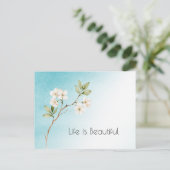 Aqua Blauw Witte Bloem Briefkaart (Staand voorkant)