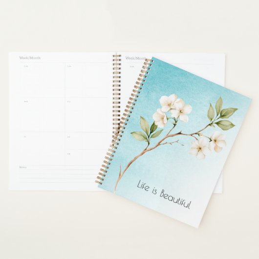 Aqua Blauw Witte Bloem Planner (Display)