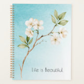 Aqua Blauw Witte Bloem Planner (Voorkant)