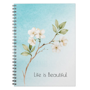Aqua Blauw Witte Bloemen Notitieboek
