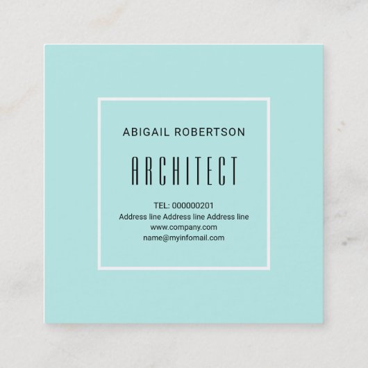 Aqua-blauw, witte driehoeken en moderne monogram vierkante visitekaartje (Achterkant)