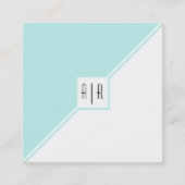 Aqua-blauw, witte driehoeken en moderne monogram vierkante visitekaartje (Voorkant)