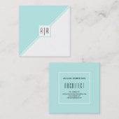 Aqua-blauw, witte driehoeken en moderne monogram vierkante visitekaartje (Voorkant / Achterkant)