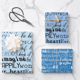Aqua Blauw Witte Inspirerende Woorden Inpakpapier Vel