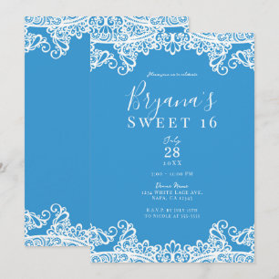 Aqua blauw & witte kanten elegante Sweet 16-feest  Kaart