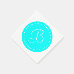 Aqua Blauw/Witte Stip Monogram Servet