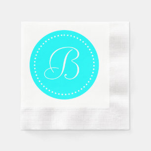 Aqua Blauw/Witte Stip Monogram Servet