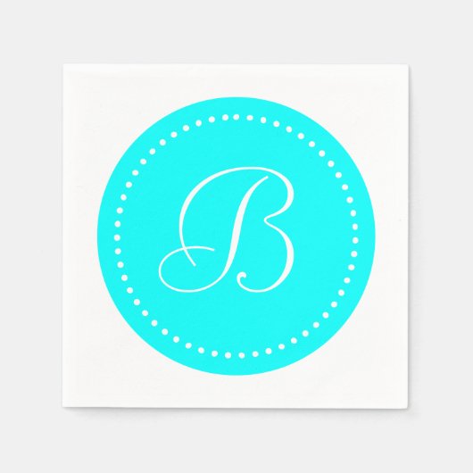 Aqua Blauw/Witte Stip Monogram Servetten (Voorkant)