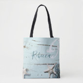 aqua blauw zeeschelp zeesterren strand bruidsmeisj tote bag (Voorkant)