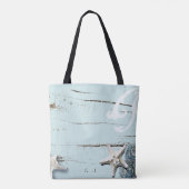 aqua blauw zeeschelp zeesterren strand bruidsmeisj tote bag (Achterkant)