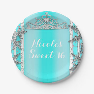 Aqua Blauw & Zilver Winter Wonderland Sneeuwvlokke Papieren Bordje