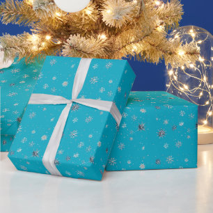 Aqua Blauw Zilver Witte Kerstsneeuwvlokken Cadeaupapier