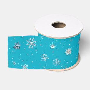 Aqua Blauw Zilver Witte Kerstsneeuwvlokken Grosgrain Lint
