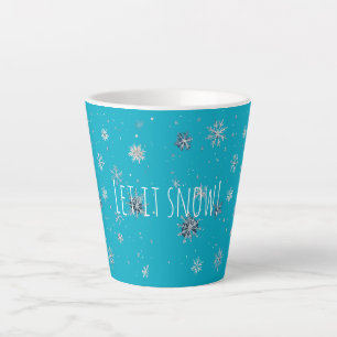 Aqua Blauw Zilver Witte Kerstsneeuwvlokken Latte Mok