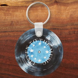 Aqua Blauw Zwart Record Muziek Sleutelhanger
