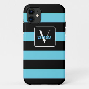 Aqua Blauw & Zwarte Strepen - Personaliseer Je Eig Case-Mate iPhone Case