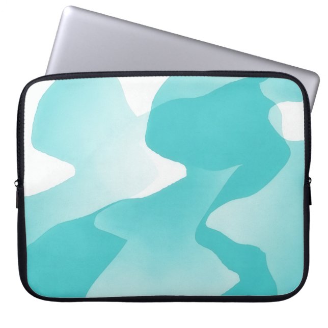 Aqua Blauwe Abstracte Kunst Laptop Hoes Sleeve (Voorkant)