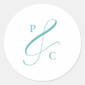 Aqua Blauwe Ampersand Monogram Briefsluitzegels Ronde Sticker (Voorkant)