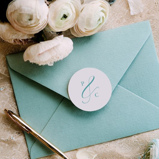 Aqua Blauwe Ampersand Monogram Briefsluitzegels Ronde Sticker