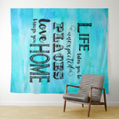 Aqua Blauwe Aquarel Abstracte Typografie Citaat Wandkleed (In Situ (horizontaal))