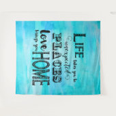 Aqua Blauwe Aquarel Abstracte Typografie Citaat Wandkleed (Voorkant (horizontaal))