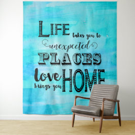 Aqua Blauwe Aquarel Abstracte Typografie Citaat Wandkleed