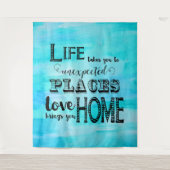 Aqua Blauwe Aquarel Abstracte Typografie Citaat Wandkleed (Voorkant)