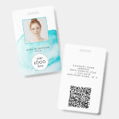 Aqua Blauwe Aquarel Achtergrond Badge (Voor- en achterkant)