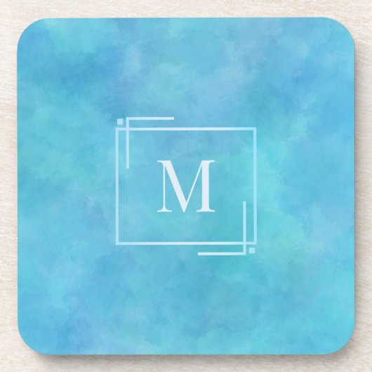 Aqua Blauwe Aquarel Monogram Beverate Onderzetters (Voorkant)