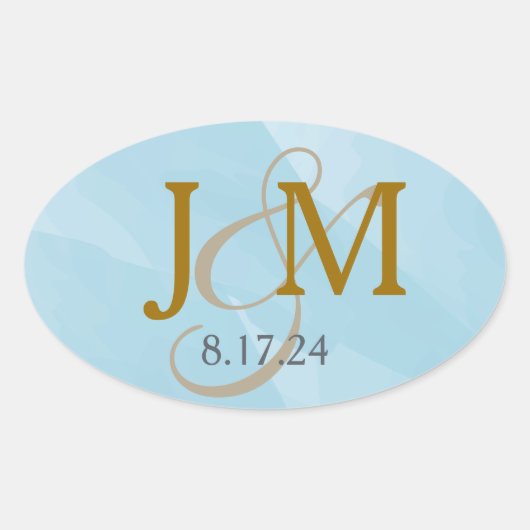 Aqua Blauwe Aquarel Monogram Label (Voorkant)