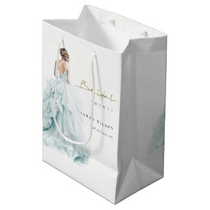 Aqua Blauwe Aquarel Trouwjurk Bruidsdouche Medium Cadeauzakje