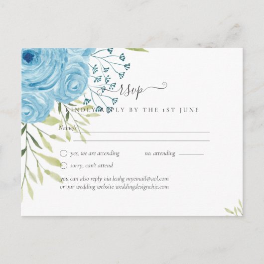 Aqua Blauwe Bloemachtige Bruiloft  Briefkaart (Voorkant)