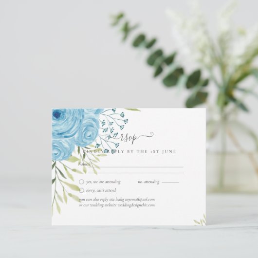 Aqua Blauwe Bloemachtige Bruiloft  Briefkaart (Staand voorkant)