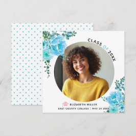 Aqua blauwe bloemen Klasse van 2025bgraduation fot Aankondiging
