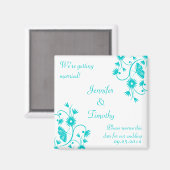 Aqua blauwe bloemenbewaar de datummagneet magneet (Voorkant / Achterkant)