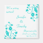 Aqua blauwe bloemenbewaar de datummagneet magneet (Voorkant)