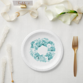 Aqua Blauwe Bloemenkrans Bruiloft Papieren Borden Bordje