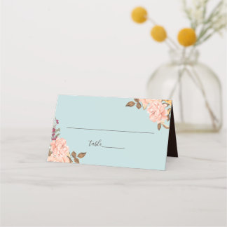 Aqua Blauwe Blush Bloemen Bruiloft Plaatskaart Plaatskaartje