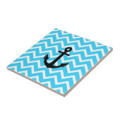 Aqua Blauwe Chevron Anker Tegeltje (Zijkant)