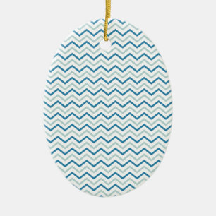 Aqua Blauwe Chevron Patroon Keramisch Ornament