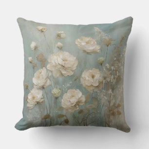 Aqua Blauwe Crème Beige Teal Bloemmotief Kussen