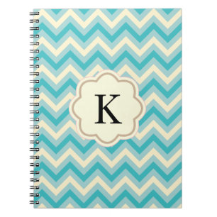 Aqua Blauwe Crème Chevron Zigzag Strepen Notitieboek