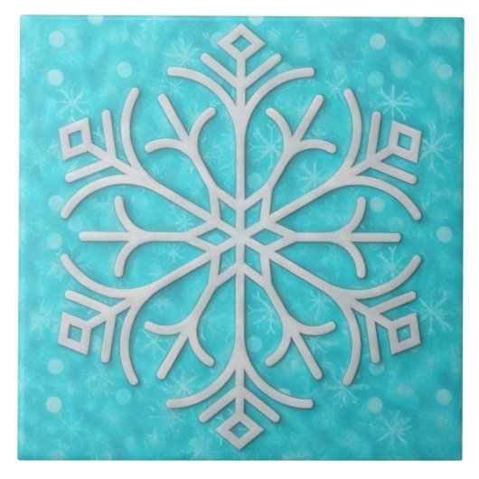 Aqua Blauwe en Grijze Sneeuw Sneeuwvlok Vakantie K Tegeltje (Voorkant)