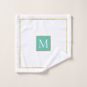 Aqua blauwe en grijze tropische bladeren en monogr bad handdoek (Wasdoekje)