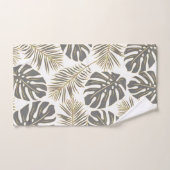 Aqua blauwe en grijze tropische bladeren en monogr bad handdoek (Handdoek)