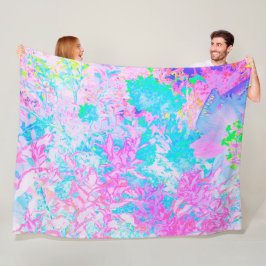 Aqua Blauwe en Heet Roze Hortensia Landschap Fleece Deken